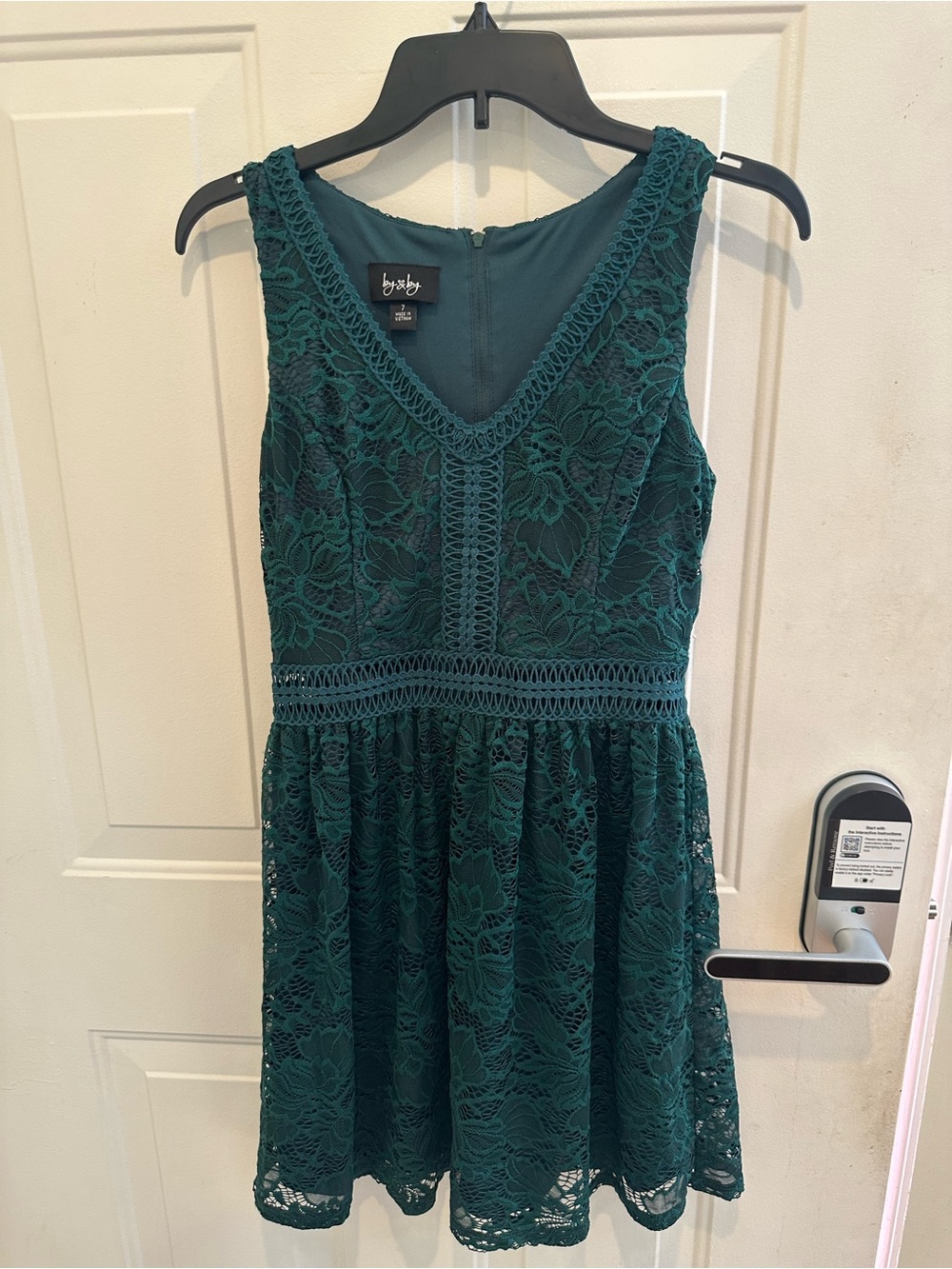 by & by Forest Green Lace V-Neck Mini Dress